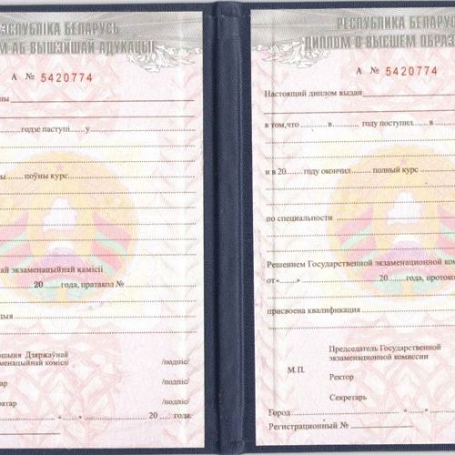 Белорусский Диплом  ВУЗа с 2002 по 2025